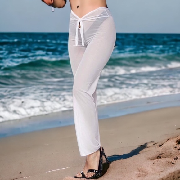 Sheer Mesh Pants Drawstring Waist NWOT❤️ Women’s Size XL White - Picture 1 of 12